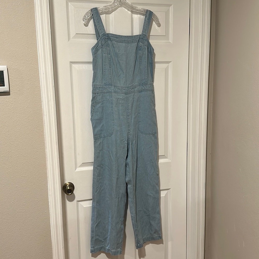 Denim wide leg cropped jumpsuit